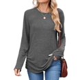 thumbnail image 2 of Womens Sweaters Long Sleeve Shirts Fall Fashion Trendy Tops Ruched Outfits Winter Clothing Dark Gray M, 2 of 9