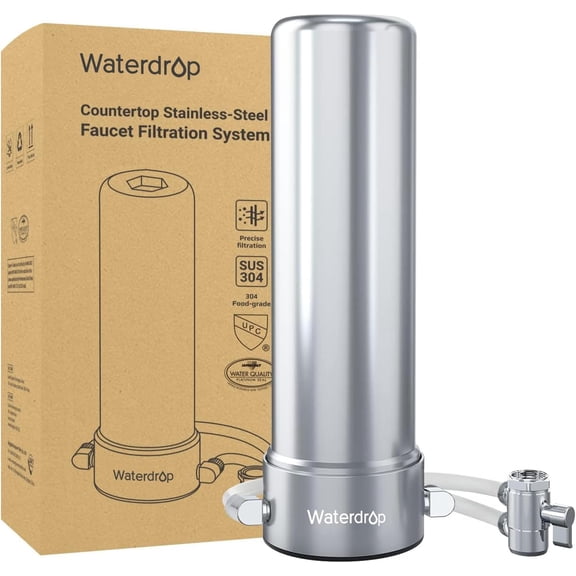 Waterdrop 5-Stage Stainless Steel Countertop Filter System, 8000 Gallons Faucet Water Filter, Reduces Heavy Metals, Bad Taste and Up to 99% of Chlorine (1 Filter in Total)，WD-CTF-02