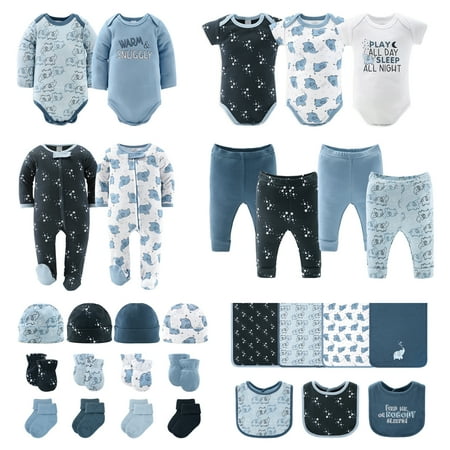 The Peanutshell Newborn Layette Gift Set, Blue and White Elephant, 30 Essential Pieces, 0-3 Months
