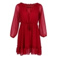 thumbnail image 2 of Vestido de Gasa Hugo Bohemio de Verano con Hombros Descubiertos Vino Rojo, 2 of 10