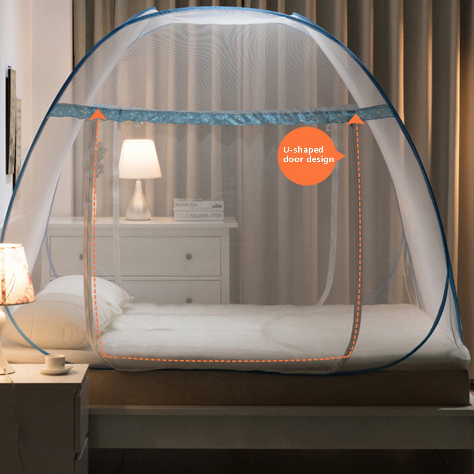 Zjyufy Mosquito Net for Bed Portable Folding Net Bed with Bottom Pop up Mosquito Net Tent for Indoor and Outdoor Use Mosquito Netting for Adults Trip Camping Travel Home，78.7 x 70.8 x 59 Inch