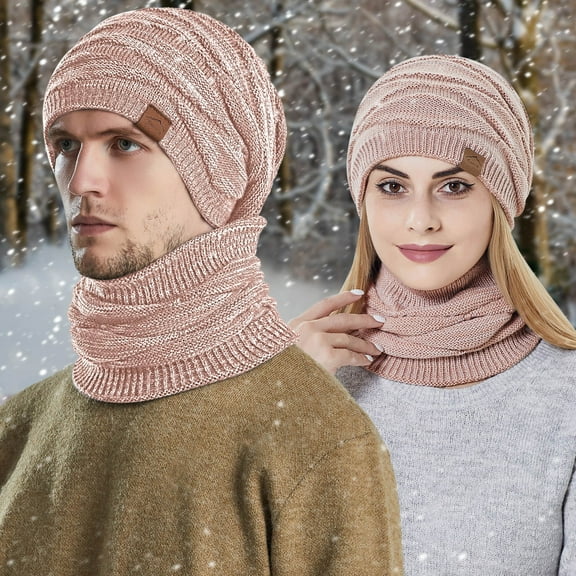 ZSQDM Men's and Women's Winter Knitted Fleece Windproof Hood Scarf Coif Winter Knit Hat Warm Hats for Adult beanies Von Dutch Hat Bomber Hats Solar Post Cap Lights