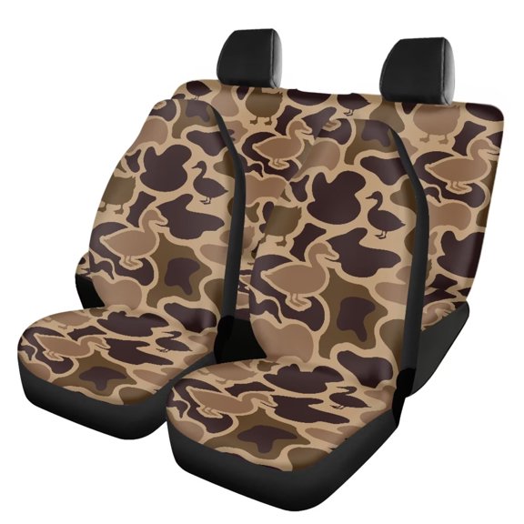 Qpednta Car Accessories Set Duck Camo Brown Car Seat Covers Easy to Install Front and Rear Split Bench for Cars Breathable 4 Pack Vehicle Seat Protector for Car Truck SUV