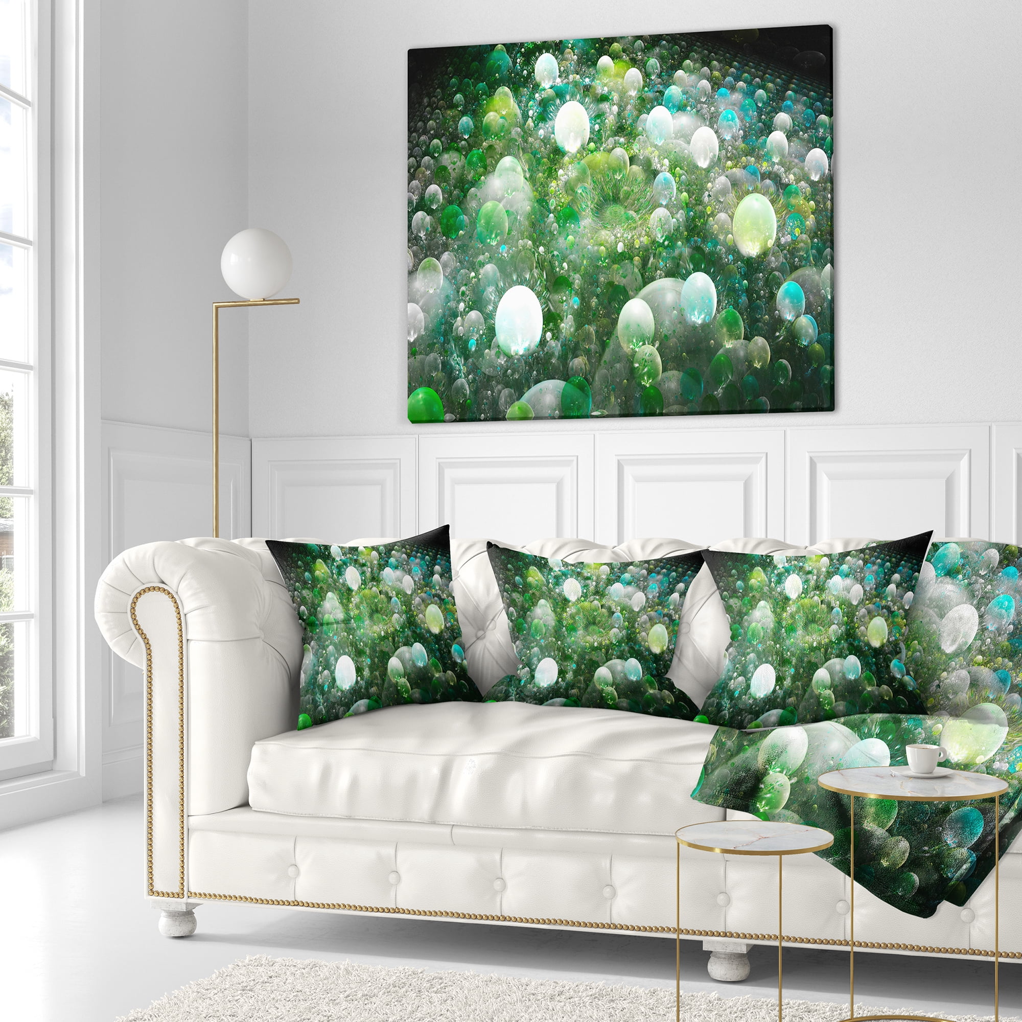 Designart Green Fractal Molecule Pattern - Abstract Throw Pillow - 18x18