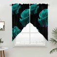 thumbnail image 5 of Teal Blue Rose Kitchen Window Curtains, Swag Curtains Valance for Bedroom Living Room Bathroom, Vintage Abstract Garden Flower Floral Black Rod Pocket Window Curtain Block Drapes 2 Panels 36"x45", 5 of 9