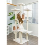 Armarkat 77-in Real Wood Cat Tree & Condo Scratching Post Tower, White