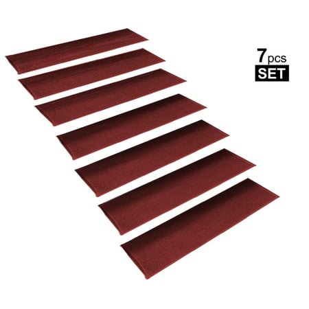 StepBasic Non-Slip Mat Rubber Backed Slip Resistant Anti Bacterial Stair Treads Gripper Mats Set of 7 - Red ( 8.5