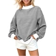 thumbnail image 6 of Lenpel Mock Neck Sweatshirt for Women Fashion Striped Long Sleeve Pullover Tops Casual Loose Warm Shirts Fall Clothes(Black,Small), 6 of 7