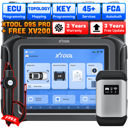 XTOOL D9S Pro Automotive OBD2 Scanner Bluetooth Diagnostic Tool with XV200 Endoscope, Bi Directional Scan Tool, Full System Diagnostic Tool, 45 Services
