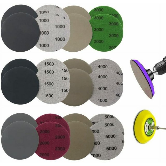Juego de 24 discos de lijado, papel de lija redondo, discos de lijado con velcro de 75 mm, discos de lijado húmedos y secos 1000/1500/2000/3000/4000/5000 para flocado, papel de lija