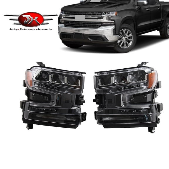 Fits 2019-2021 Chevrolet Silverado 1500 LED Headlight With DRL Assembly Pair