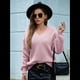 thumbnail image 5 of Suéter de Larga con Cuello en V para Mujer, Suéter Holgado de Punto Grueso de Gran Tamaño. Rosa S, 5 of 8