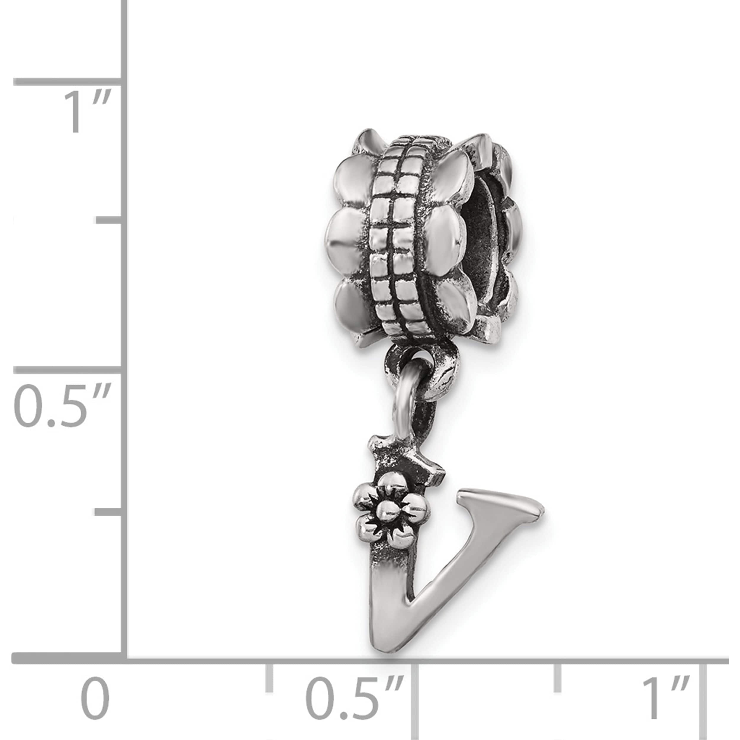 Sterling Silver Reflections Letter V Dangle Bead (18.18 X 7.27) Made In Thailand qrs1400v