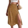 thumbnail image 3 of Women'S Summer High Waisted Flowy Slit Midi Skirts Casual Boho Floral Beach Skirt Yellow L, 3 of 9