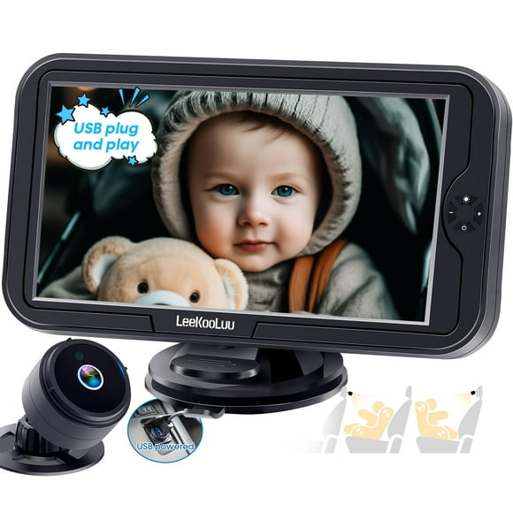 Cámara de coche para bebés LeeKooluu HD 1080P con visión nocturna y rotación de 360°