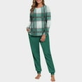 thumbnail image 1 of Conjunto de pijama informal de invierno para mujer, de doble cara, con cuello redondo estampado, manga larga, top anudado a mano, pantalones con cordón ajustable, ropa de casa, blusa de poliéster., 1 of 7