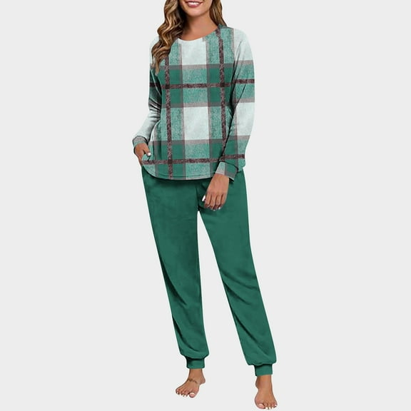 Mifsaly Fleece Lounge Sets for Women Plaid 2 Piece Winter Pjs Raglan Long Sleeve Crewneck Sleepwear Loose Cozy Nightwear Casual Pants with Pockets Sherpa Homewear Fit Home Going Out
