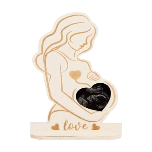 Wooden Baby Photo Frame With Heartbeat And Pregnancy Love At First Sight Engraving For Pregnant Friend Wife Or New Mom From Husband Keepsake Gift (B)