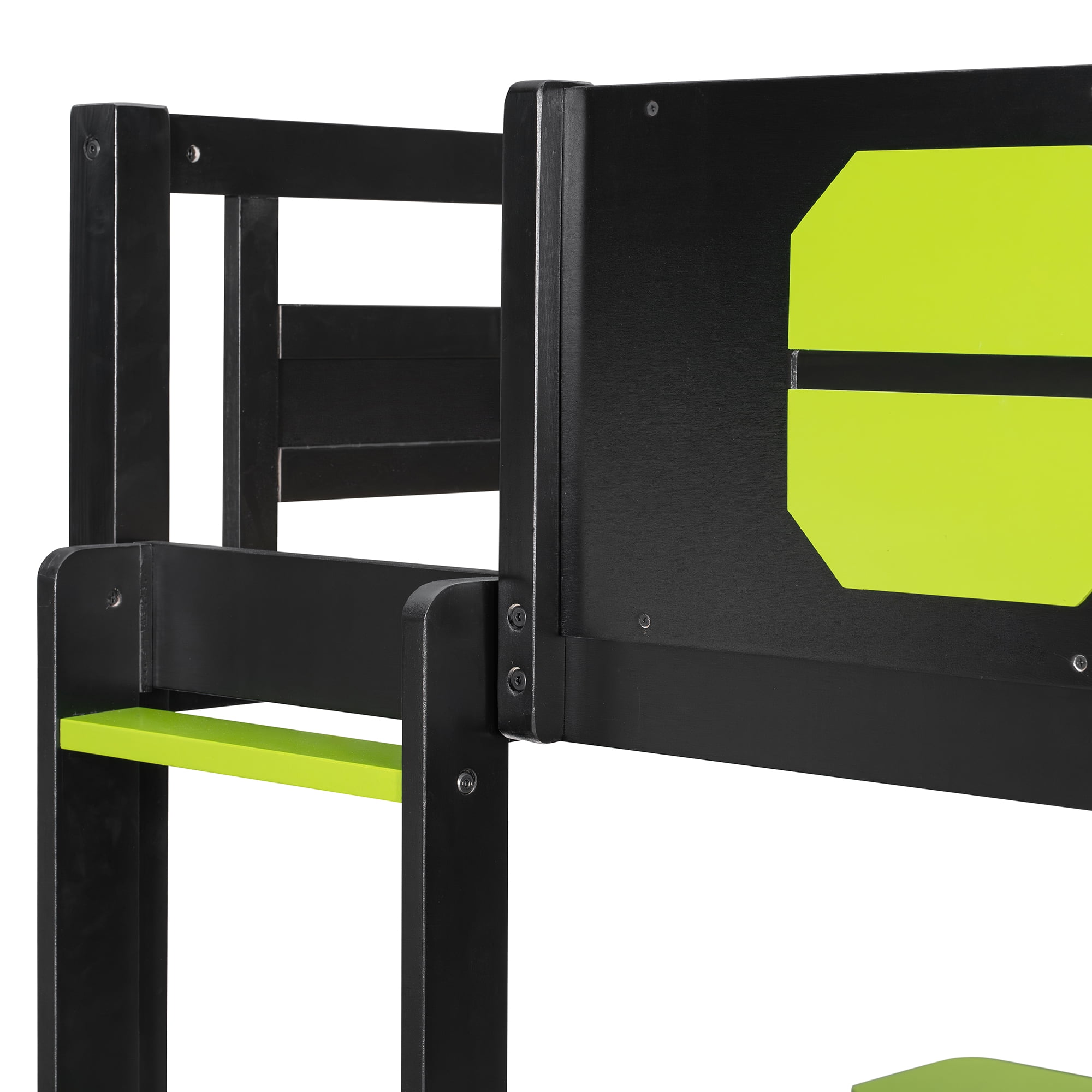 Mintazer Full Over Twin Gaming Bunk Bed with Dual Desks, E-Sport Bunk Bed with USB Desktop Ports & Pegboard Storage for Bedrooms Dorm, Green