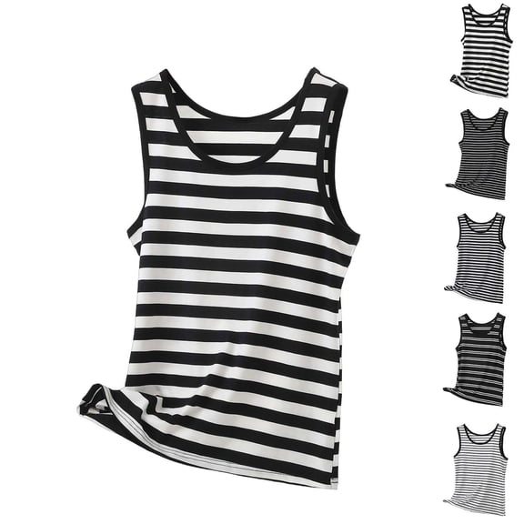 Qzwdhjm Plus Size Tank Tops for Women Striped Round Neck Tanks Smooth Comfy Sleeveless Loose Shirts for Summer Loungewear
