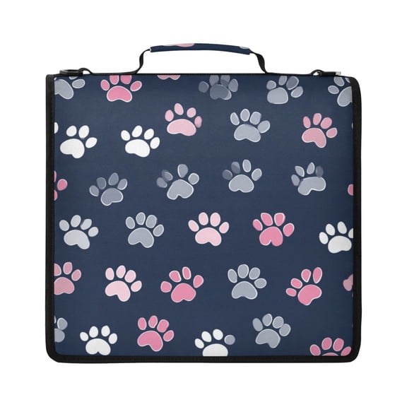 Zipper Binder with Shoulder Strap 2 inch 3 Ring Waterproof File Folder Organizer Bag 500 Sheet Cute Cat Paw Pattern