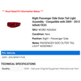 thumbnail image 2 of Right Passenger Side Outer Tail Light Assembly - Compatible with 2009 - 2012 Infiniti FX35 2010 2011, 2 of 2