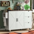 thumbnail image 5 of Harper & Bright Designs Farmhouse Kitchen Island with Power Outlet, Kitchen Storage Island with Drop Leaf, Rolling Kitchen Cart on Wheels with Internal Storage Rack, Spice Rack, White, 5 of 17