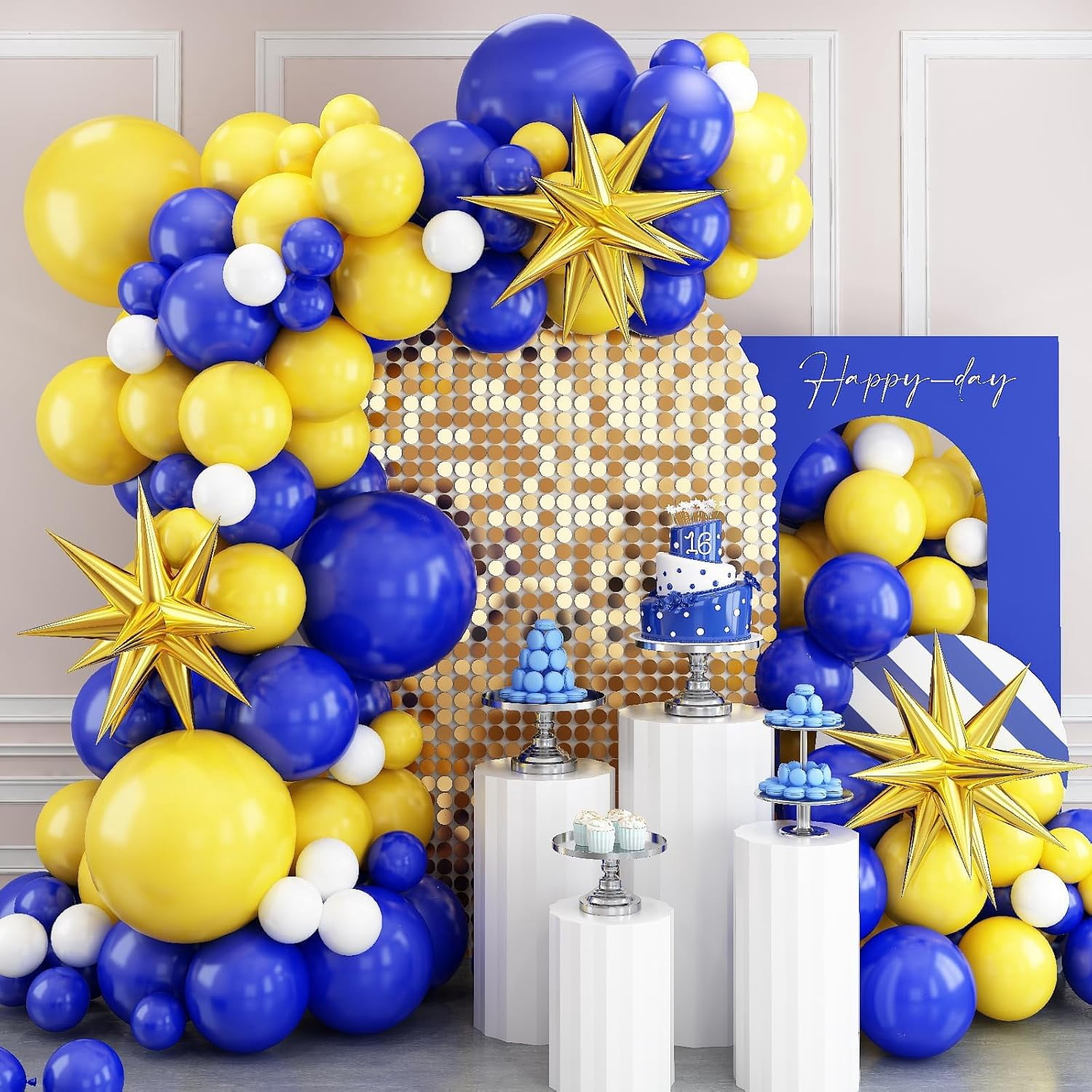 Blue and Silver balloon Arch Kit, Blue Balloon Garland Kit, Metallic Blue White and Silver Confetti Latex Balloons for Boy Girl Party Birthday Baby Shower Wedding Graduation Anniversary Decorations