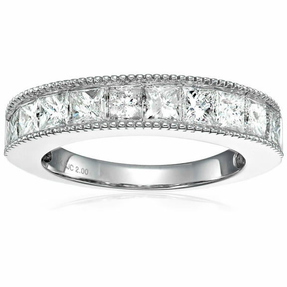 Vir Jewels 2 CTTW Princess Cut Diamond Wedding Band with Milgrain 14K White Gold in Size 5 Female Adult