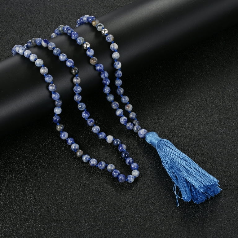 108 Mala Beads Necklace, 8mm Natural Stone Tibetan Prayer Beads, Yoga  Meditation Beads Necklace, Hand Knotted Japa Mala 