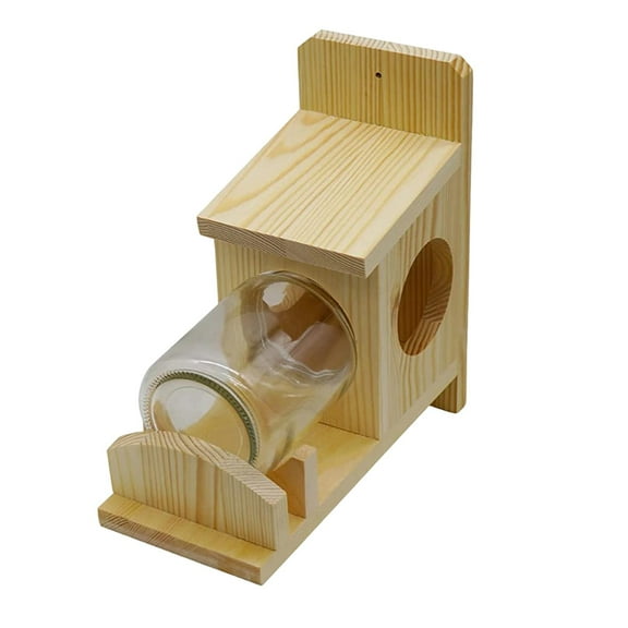 Squirrel Feeder House Feeding Station Wooden Weatherproof Sturdy Glass Jar for Outdoor Yard Patio