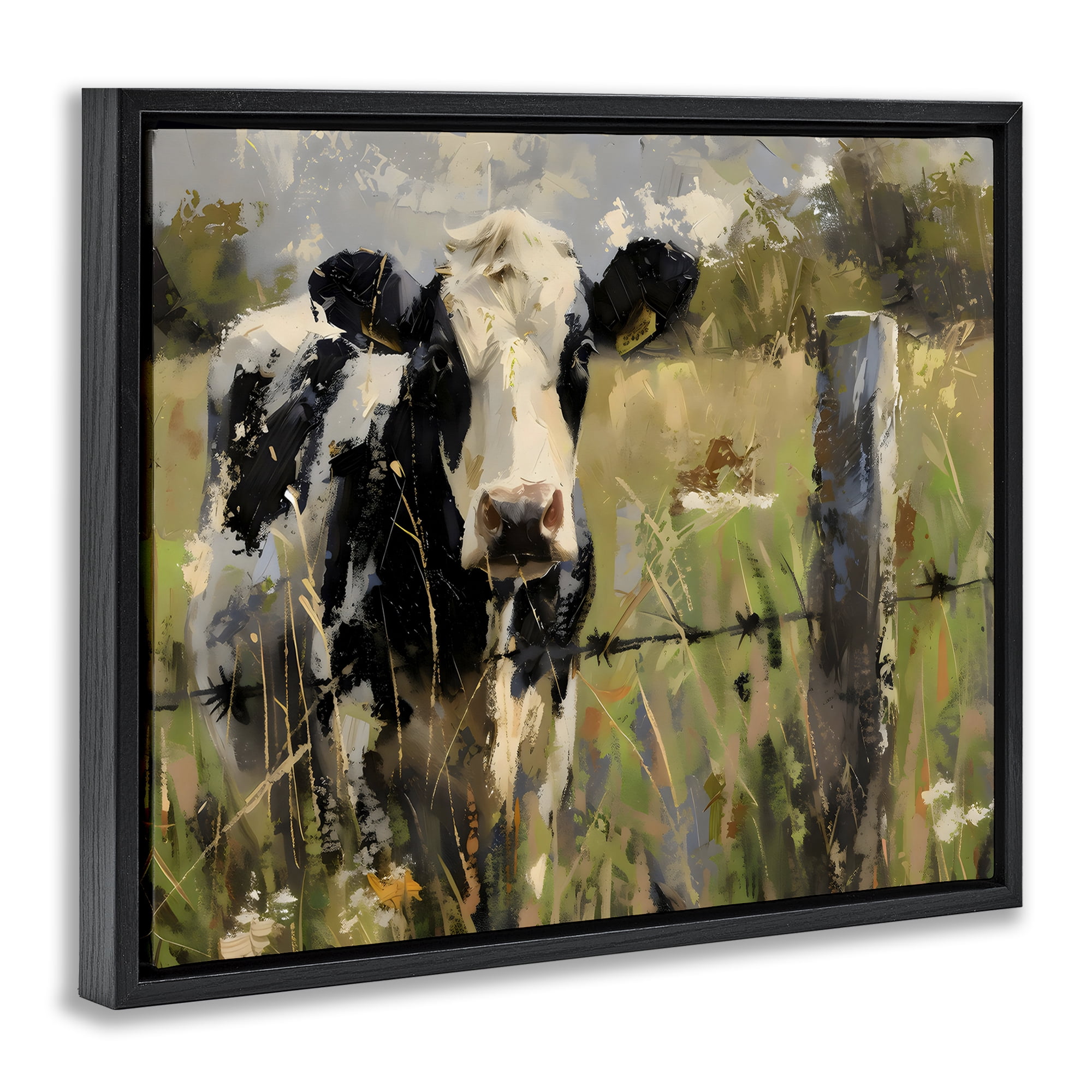 Stupell Industries Cow in Summer Pasture Black Framed Floater Canvas Wall Art, design by Creative Studio