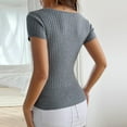 thumbnail image 6 of FRSASU Womens Short Sleeve Sweater Casual Summer Square Neck Button Pullover Tops Ribbed Knit Sweater Blouse Gray, 6 of 6