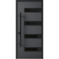 Front Exterior Prehung Steel Door / Ronex 0131 Grey / Entry Metal Modern Painted W36" x H80" Right hand Inswing