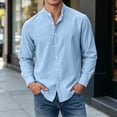thumbnail image 5 of Gamivast Dress Shirts for Men Stand Collarlong Sleeve Button Down Blouses Casual Slim Fit Solid Tops Lightweight Work Office Outfits Blue M, 5 of 6