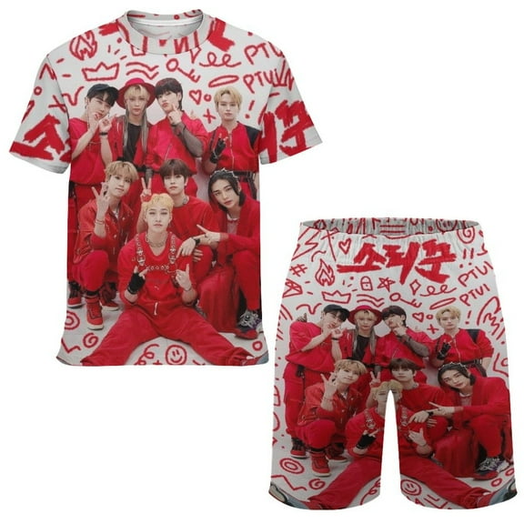 Youth Stray Kids Shirt Set Tee and Pants 3D Graphic Short Set Costume Clothes For Teen Boys Girls