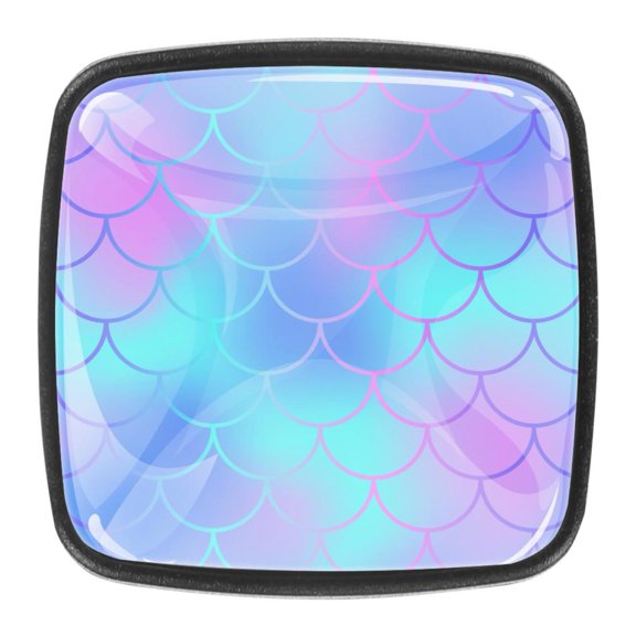 4 Pcs Square Cabinet Handle Cupboard Knob Drawer Pulls Handle Fish Skin Scale Mermaid Drawer Knobs with Screws Furniture Decoration