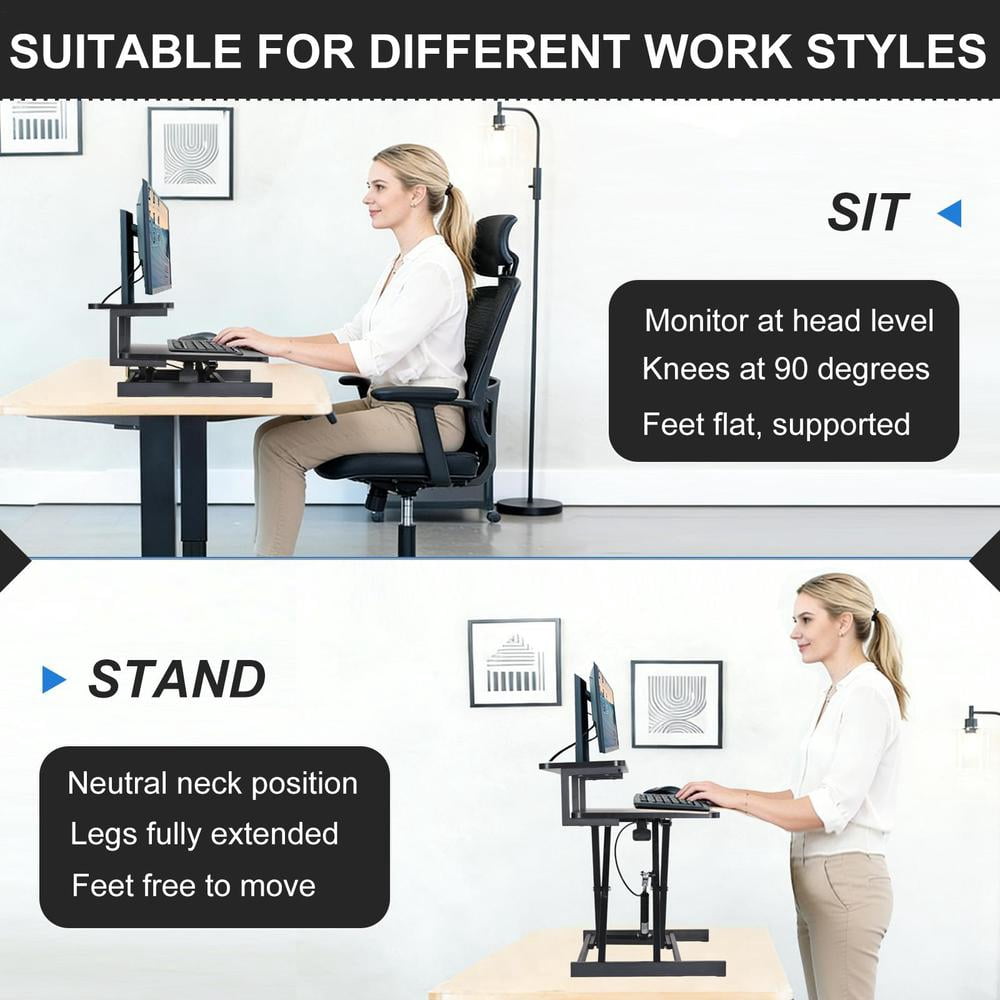 37 inch Desk Converter, Height Adjustable Sit to Stand Riser, Monitor and Laptop Workstation with Wide Keyboard Tray, Black