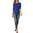 thumbnail image 2 of INSPIRE CHIC Women's Tops Elbow Sleeves Boat Neck Slim Fit Classic Casual Tee Shirt L Royal Blue, 2 of 7