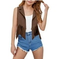 thumbnail image 2 of Baby Boys Girls Suede Tassels Cowboys Vest Western Cowgirls Fringe Waistcoat Hippie Cardigan Jacket Coffee 7-8 Years, 2 of 7