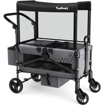 TouHeart Foldable Wagon Stroller for 2 Kids, Toddler stroller with Canopy&Adjustable push handle , 220 Lbs Capacity,Gray
