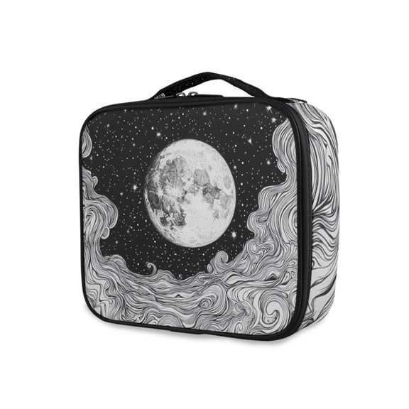 FORMRS Travel Makeup Bag Large Capacity Train Case Cosmetic Organizer with Adjustable Dividers, Black Moon