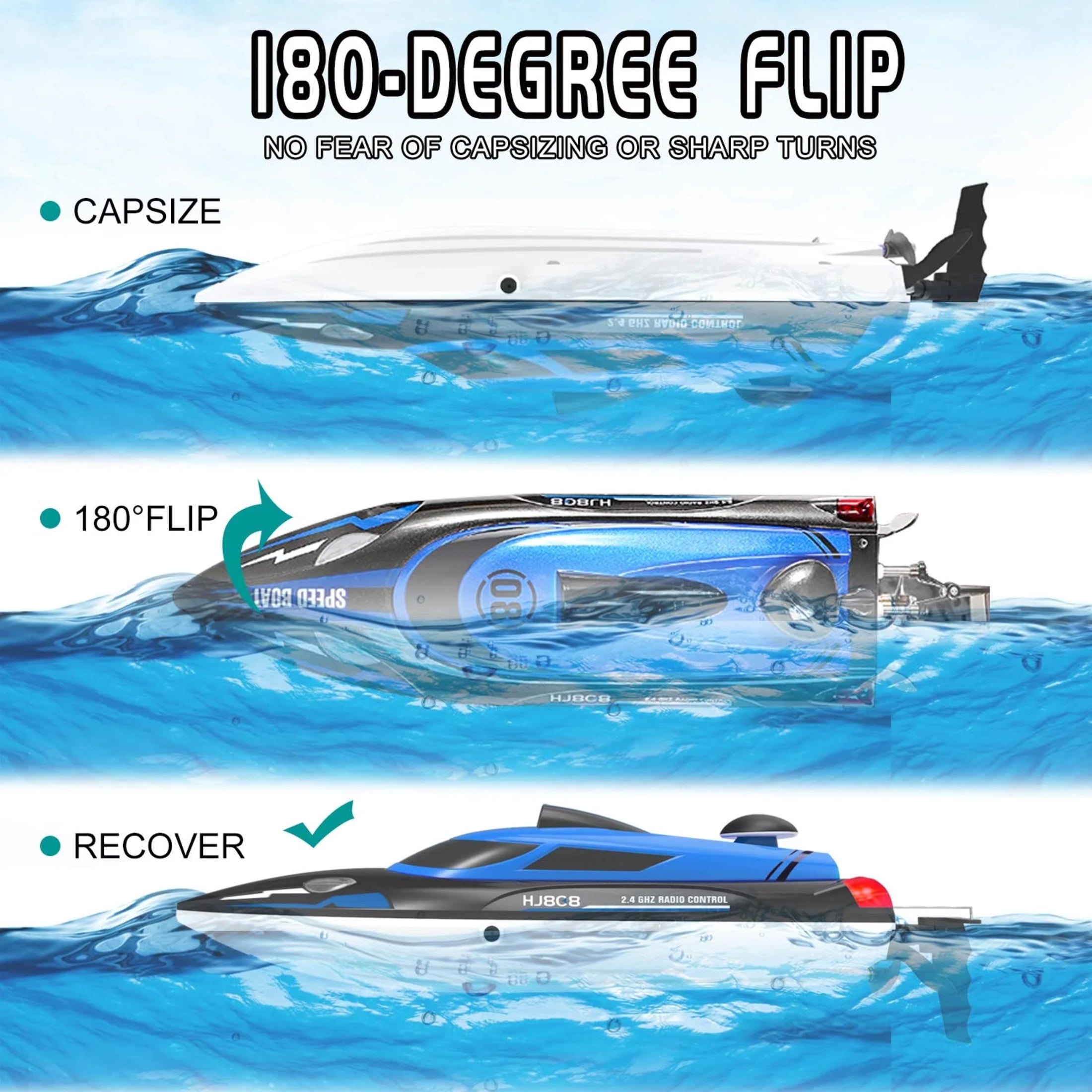 High-Speed RC Boat, Funtogether Toys, HJ808 18MPH with Dual Batteries, 2.4GHz Racing Toy for Pools & Lakes