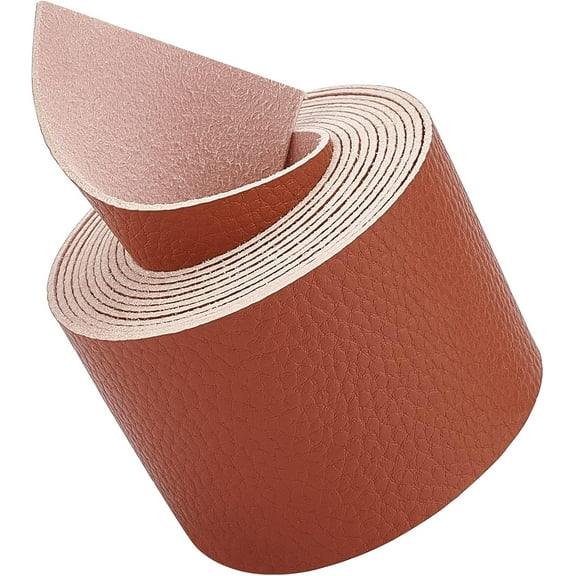 Lychee Pattern Leather Strap 78 Inch Long 2 Inch Wide Flat Cord Brown Leather Belt Strips DIY