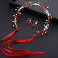 thumbnail image 1 of Conjunto de joyería de corona con aretes en forma de flor Tiaras de boda rojas con diamantes de imitación blancos y perlas Accesorios para el cabello de vid larga para fiesta de Navidad, 1 of 5