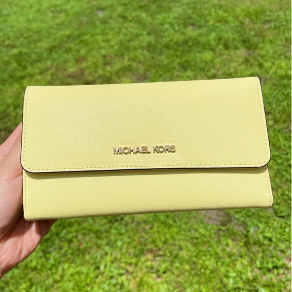 Michael Kors Jet Set Travel Large Trifold Wallet Buttercup Yellow Saffiano Leather