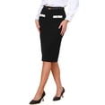 thumbnail image 4 of INSPIRE CHIC Tweed Pencil Skirt for Women High Waisted Midi Skirts Knee Length Button Decor Bodycon Office Work Skirts with Belt L Solid Black, 4 of 6