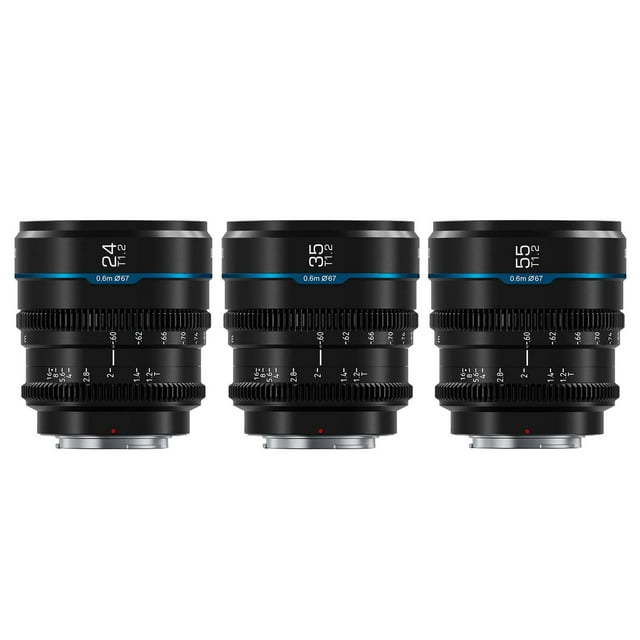 SIRUI Night Walker T1.2 Juego de Lentes de Cine, 24 mm, 35 mm, 55 mm, Lente de Enfoque Manual de Ape