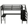 thumbnail image 2 of Kumix Queen Size Loft Bed with L-shaped Desk and USB, Metal Loft Bed with Wardrobe and Adjustable Shelf for Teens Adults, High Loft Bed with LED for Bedroom, Queen Loft Bed Frame, Black, 2 of 7