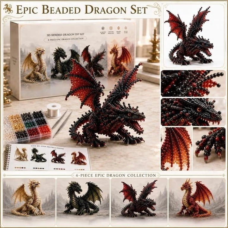 3D Beaded Dragon DIY Kit, Colorful Seed Bead Craft Set with